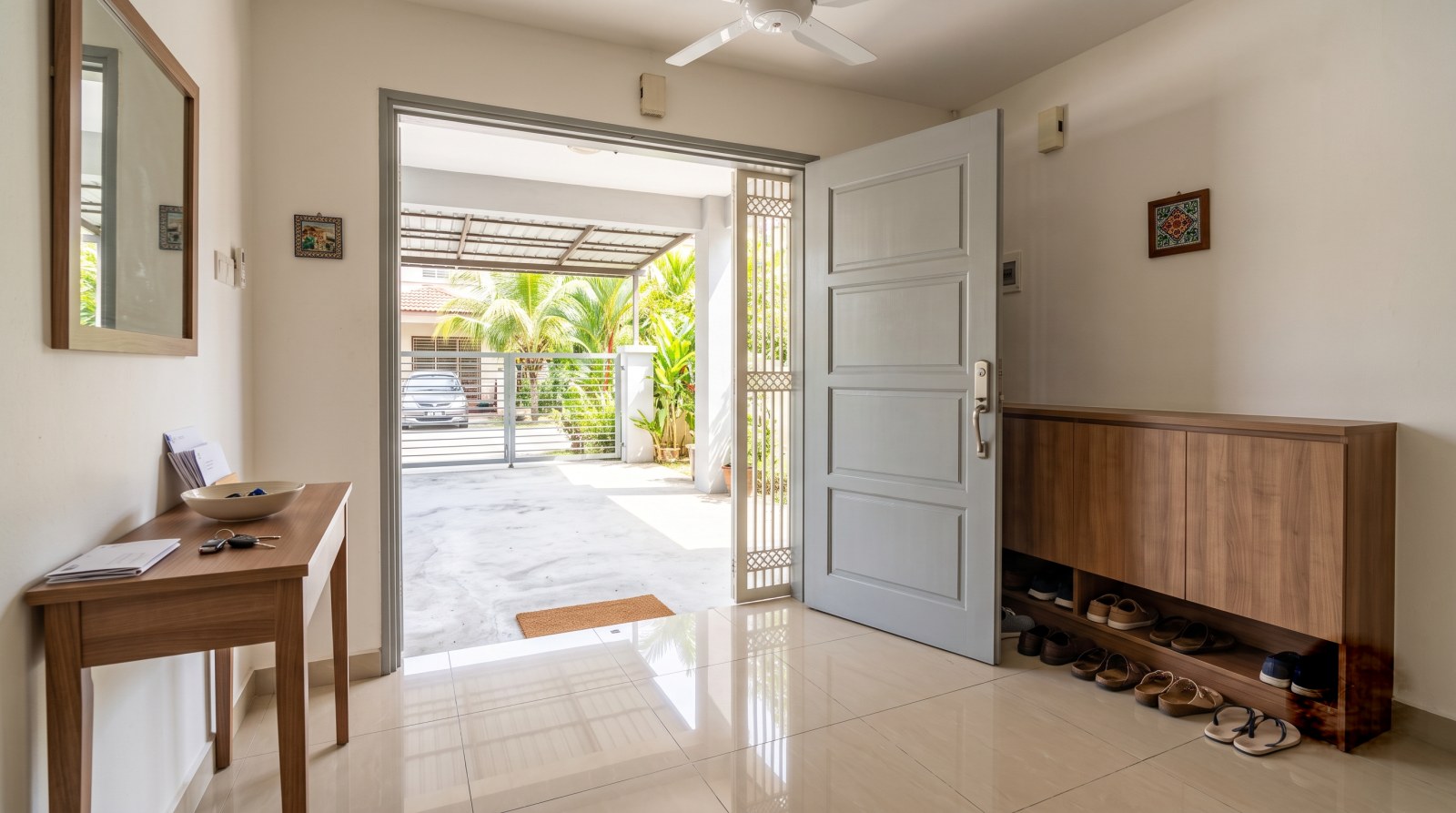 Front door open for a Day-1 home visit